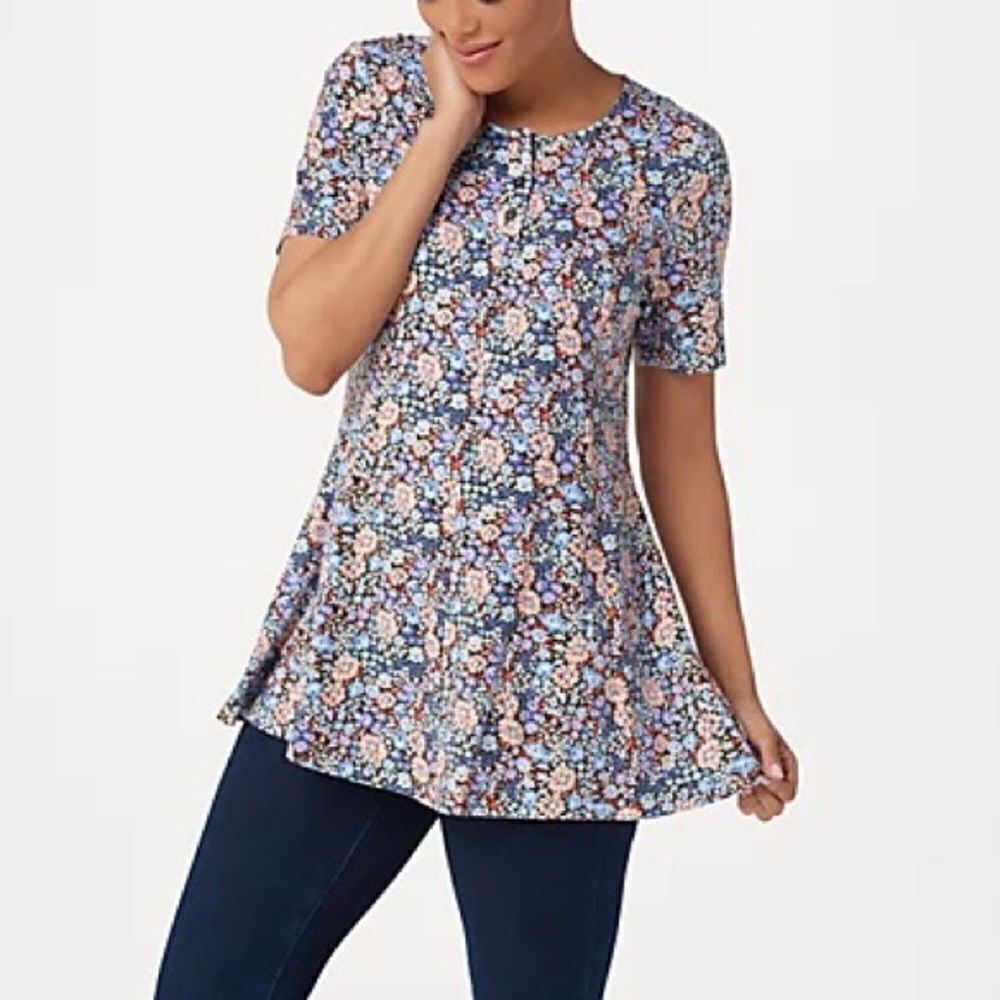 Denim & Co. Printed Jersey Fit & Flare Top